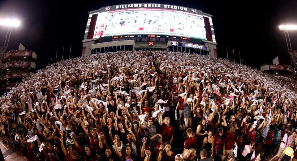 The student section comes alive as Sandstorm is played before the Kentucky game in Columbia, S.C. on Saturday, Oct. 5, 2013. (Travis Bell/Sideline Carolina)