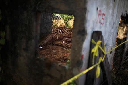 An exhumation site is seen in the village of El Mozote, Meanguera, El Salvador, December 10, 2016. REUTERS/Jose Cabezas