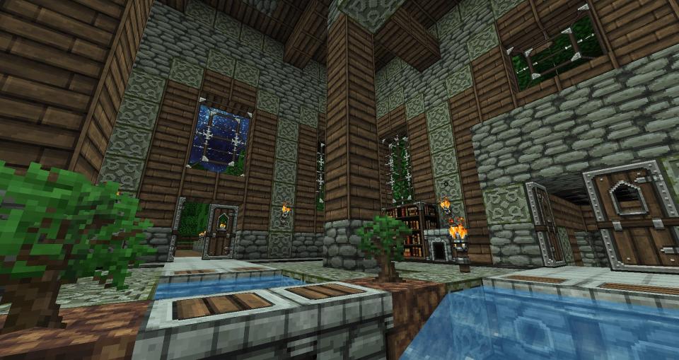 Minecraft texture packs - Dokucraft - The interior of a wood and stone building with fantasy-looking block textures