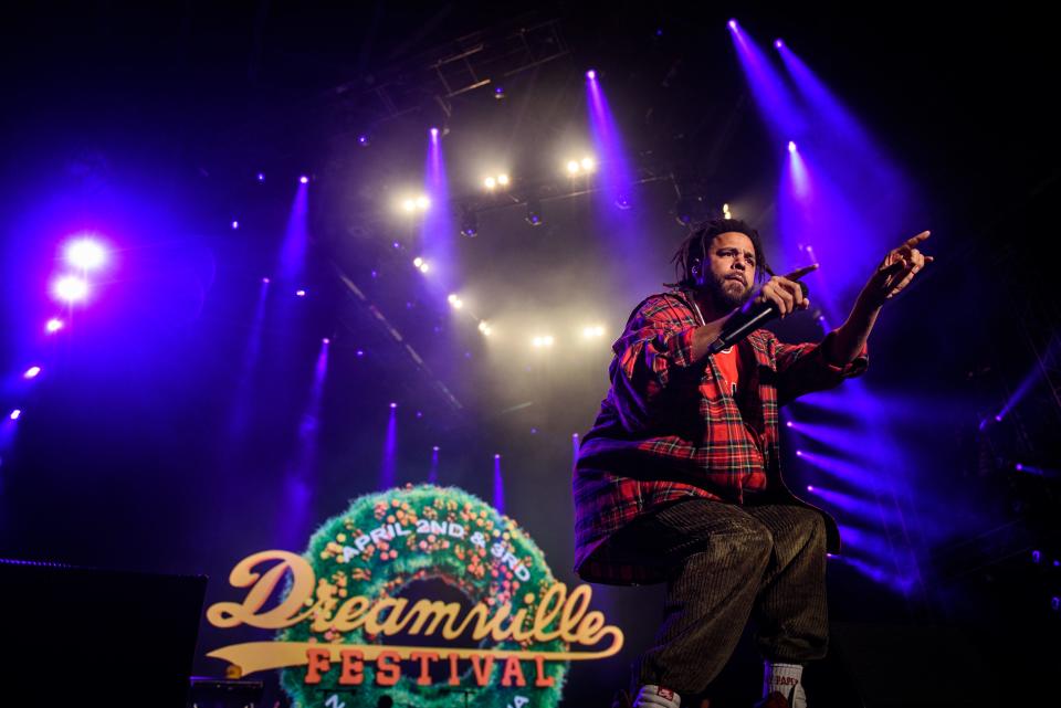 J. Cole performs at the Dreamville Festival on Sunday, April 3, 2022.