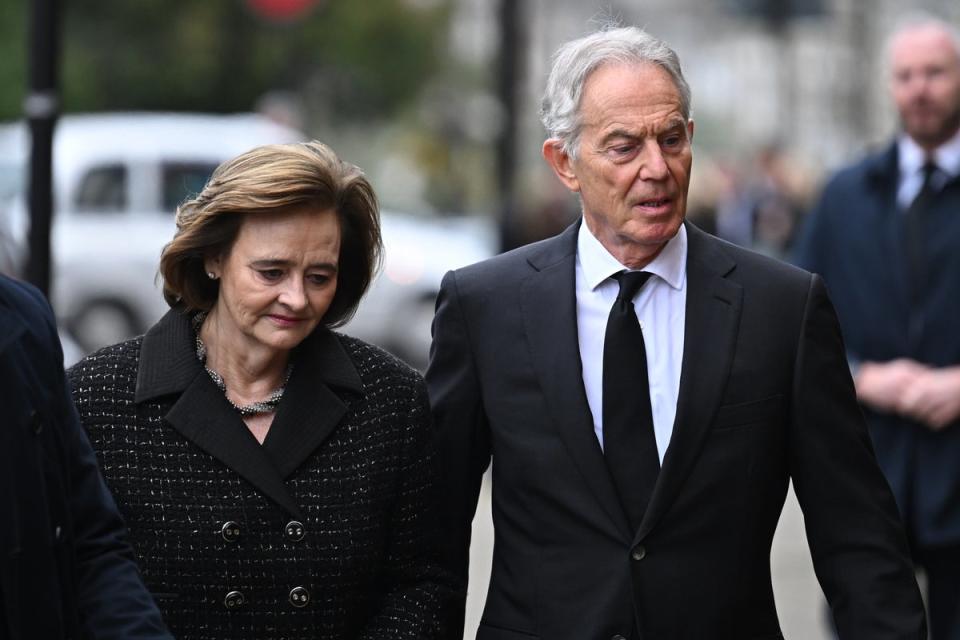 Former prime minister Tony Blair and wife Cherie at the funeral in Primrose Hill, north London (Getty Images)