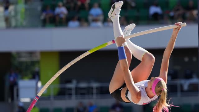 Sandi Morris competes in the women's pole vault qualifying during the US Olympic Team Trials