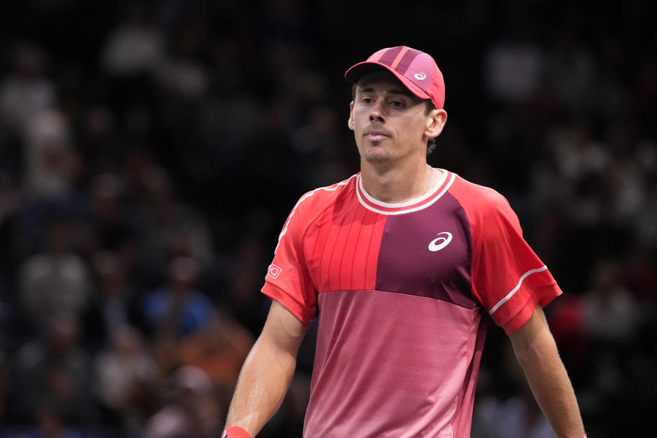 Alex de Minaur reacts during a match.