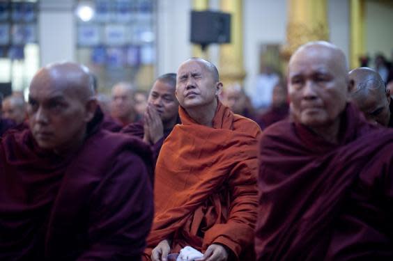 Ashin Wirathu, a controversial monk once jailed for his hate speech, at a meeting in 2013 (AFP/Getty)