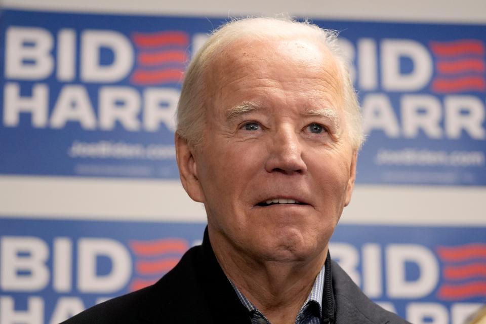 President Joe Biden waits to speak at the Biden campaign headquarters in Wilmington, Del., Saturday, Feb. 3, 2024.