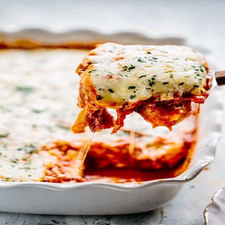 No breading? No problem. This lightened-up eggplant parm happens to be gluten-free, and it only calls for five ingredients, but it still tastes totally delicious. Recipe: Unbreaded Eggplant Parmesan