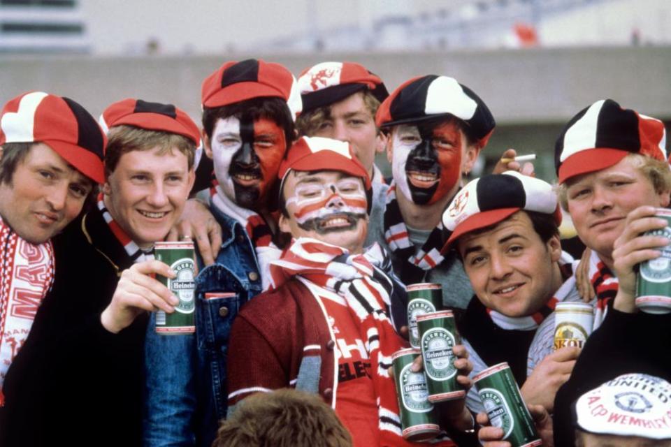 Manchester United fans enjoying themselves at Wembley before the replay.