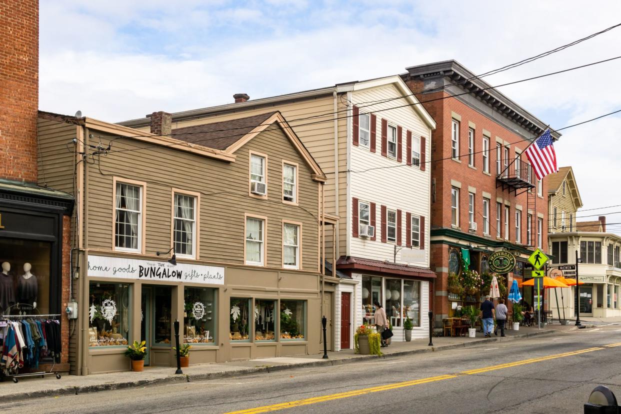 Warwick, NY / United States - Sept. 26, 2020: Landscape view of Warwick's quaint shopping district on Main Street.