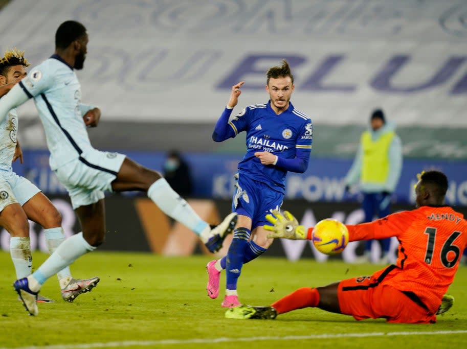 James Maddison scores Leicester’s secondGetty Images