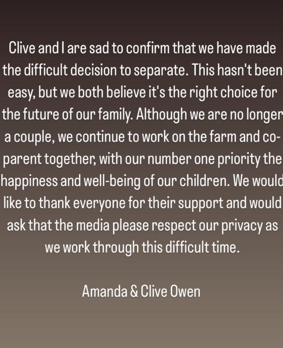 The couple confirmed that they had split (Amanda Owen / Instagram)