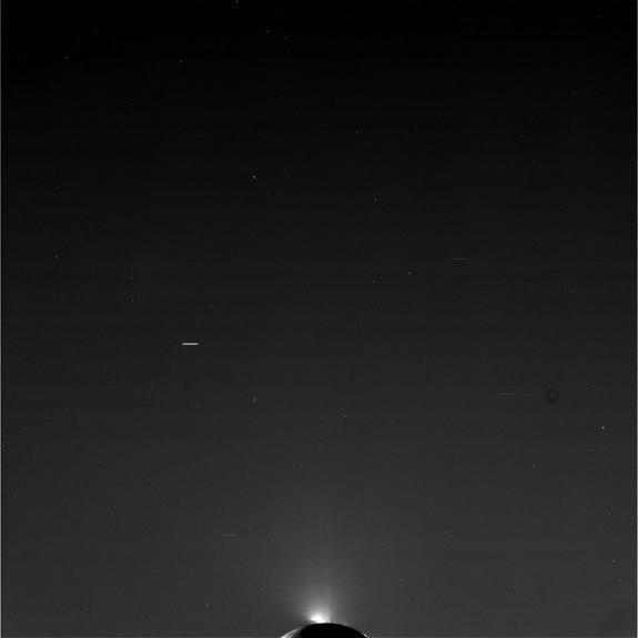 This raw, unprocessed image was taken by NASA's Cassini spacecraft on May 2, 2012. The camera was pointing toward Enceladus at approximately 239,799 miles (385,919 kilometers) away.