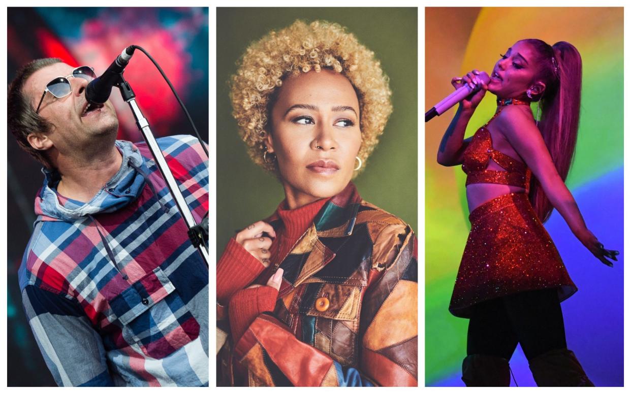 From left: Liam Gallagher, Emeli Sandé, Ariana Grande - Getty