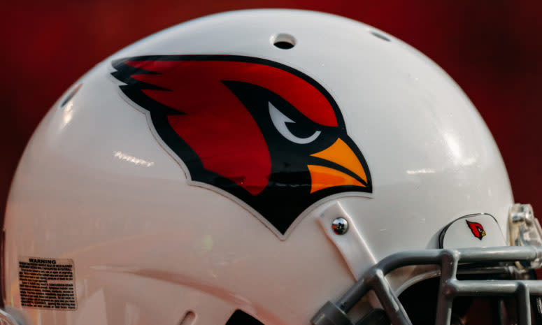 A closeup of an Arizona Cardinals helmet.