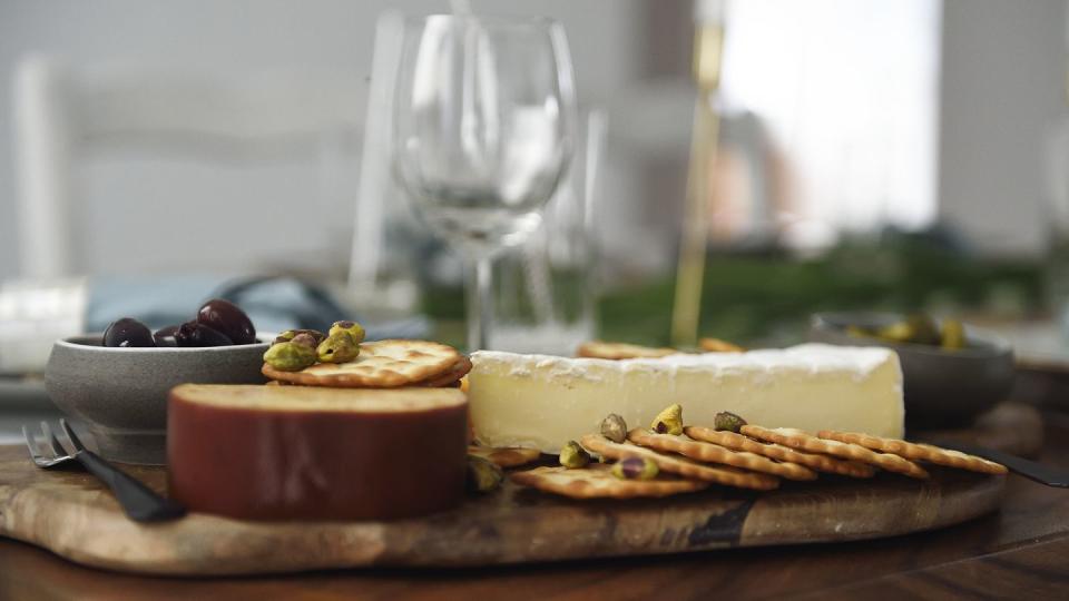 cheese plate on a beautiful christmas table