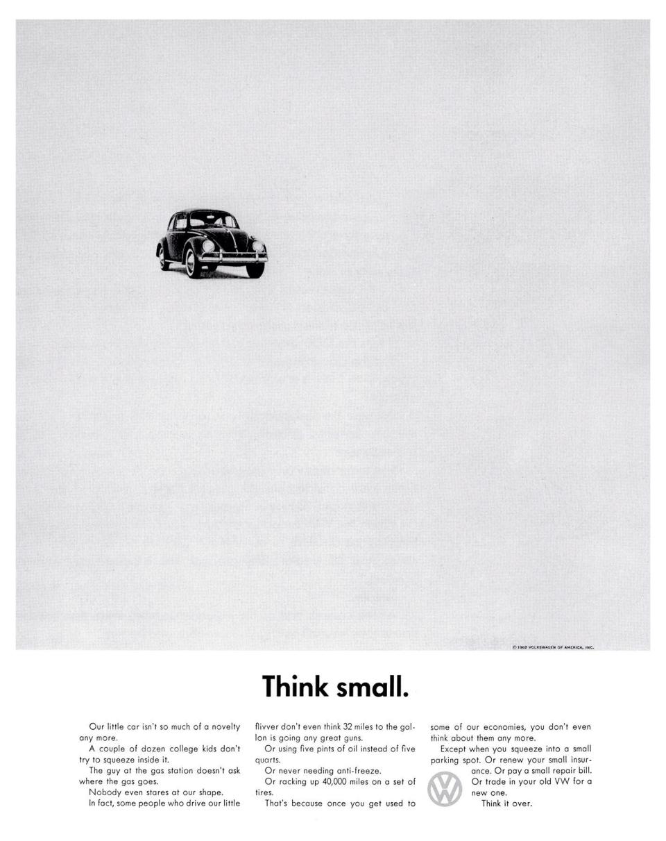 VW's famous "Think small" 1959 advertising campaign.