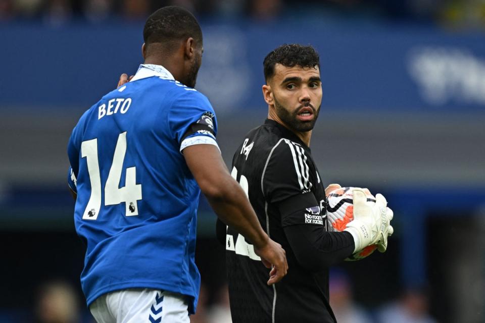 David Raya in action for Arsenal against Everton (AFP via Getty Images)