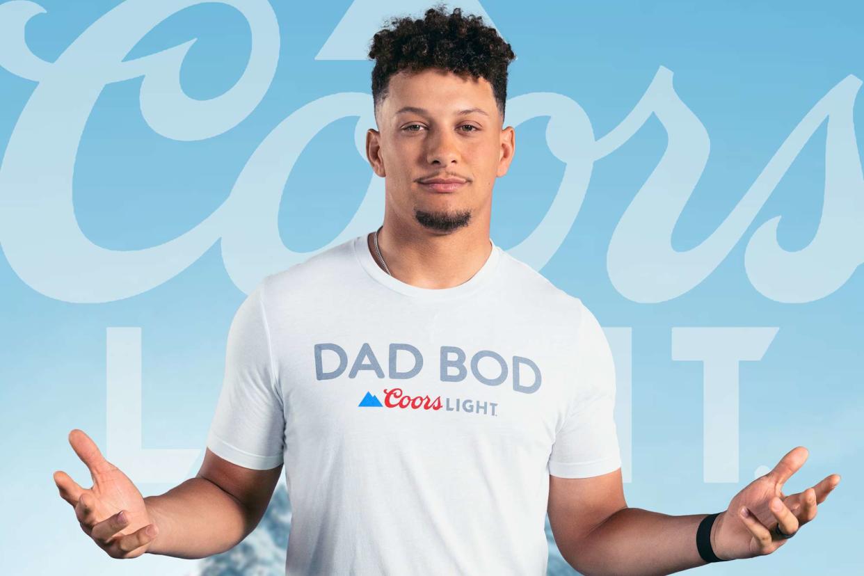 <p>Coors Light</p> Patrick Mahomes in the Coors Light Dad Bod shirt