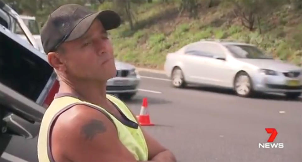 Mollica risked his life and that of other drivers by allegedly driving on the wrong side of the road on a 100km/h section of the M5. Source: 7News