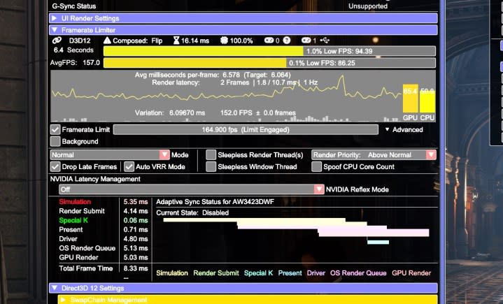 The frame rate limiter in Special K mod.