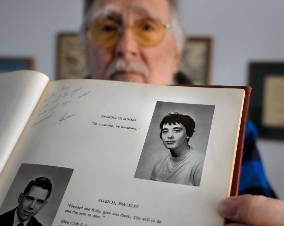 Alan Clarke holds the senior yearbook photo of his friend Gwen Bowers. Clarke sought a burial space for Bowers after reading a state Department of Human Services notice in The Journal seeking her next of kin.