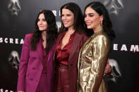 <p>Courteney Cox, Neve Campbell and Melissa Barrera suit up in blazers for the <em>SCREAM</em> photo call in Beverly Hills on Jan. 7. </p>