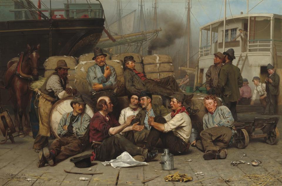 ‘The Longshoremen’s Noon,’ by John George Brown, 1879. The longshore profession is one that has been historically dominated by men. (Shutterstock)
