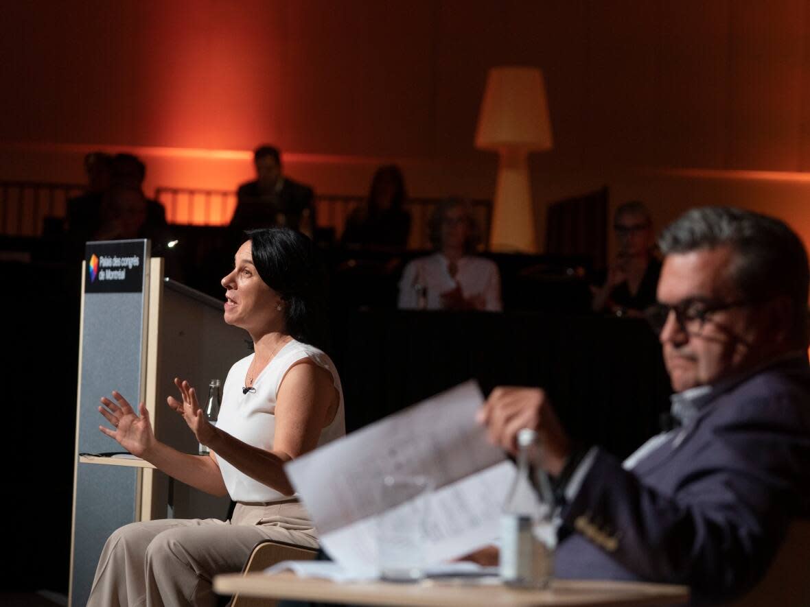 Valérie Plante and Denis Coderre, seen here during at a debate last month, are in a tight race to become the next mayor of Montreal. (Ivanoh Demers/Radio-Canada - image credit)