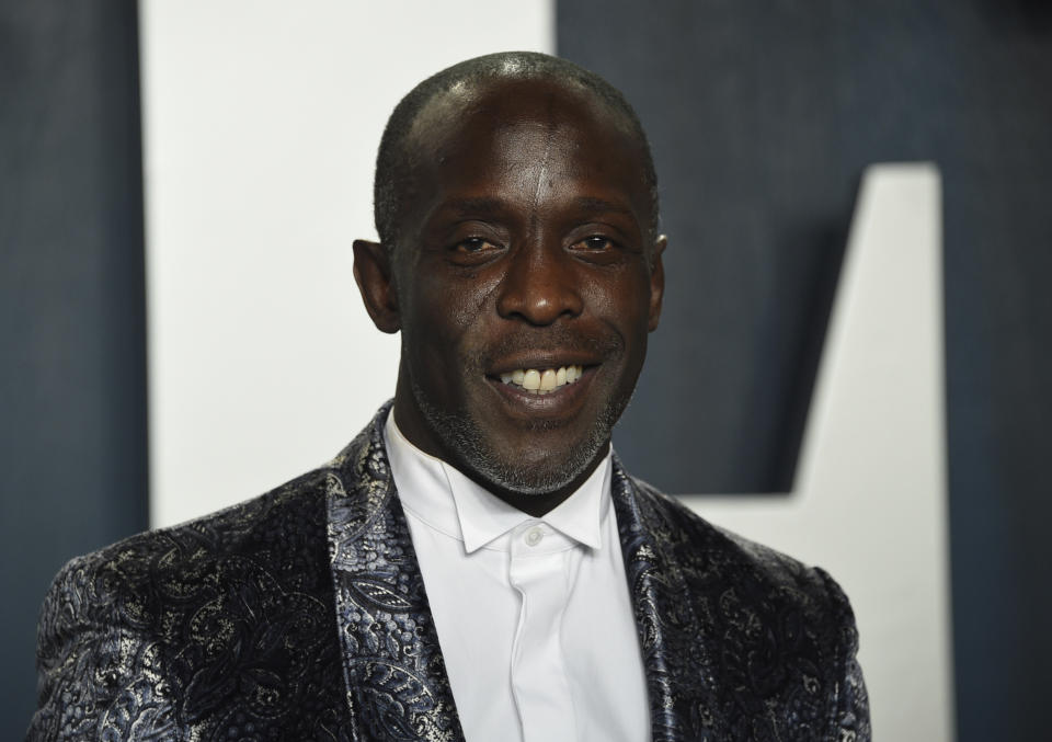 FILE - In this Sunday, Feb. 9, 2020, file photo, Michael K. Williams arrives at the Vanity Fair Oscar Party in Beverly Hills, Calif. Williams, who played the beloved character Omar Little on “The Wire,” has died. New York City police say Williams was found dead Monday, Sept. 6, 2021, at his apartment in Brooklyn. He was 54. (Photo by Evan Agostini/Invision/AP, File)