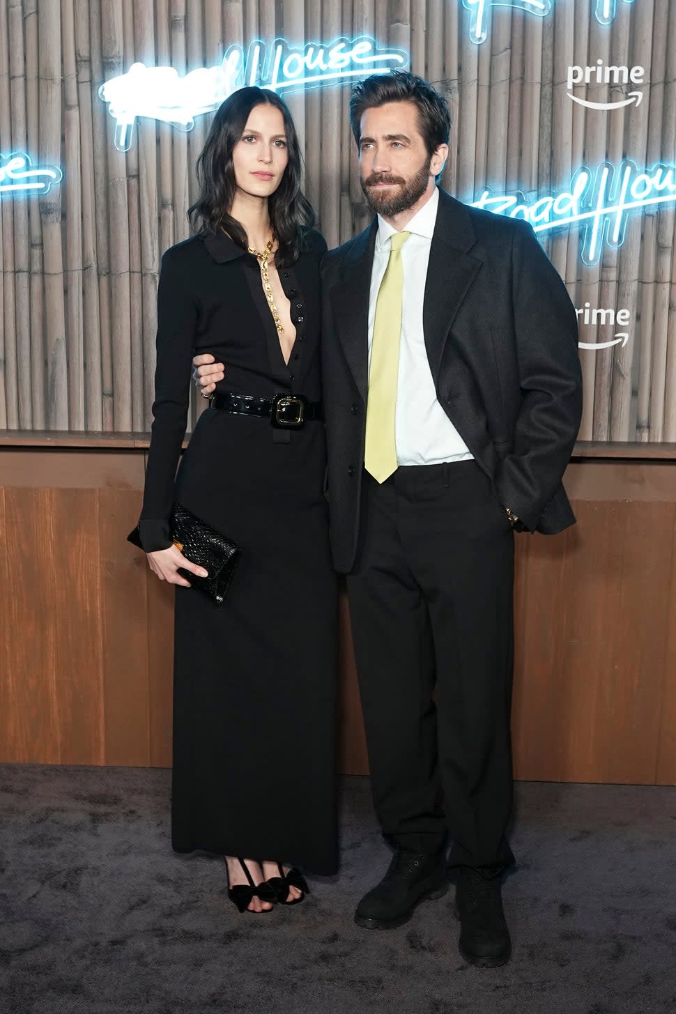 Jake Gyllenhaal and Jeanne Cadieu attend the premiere of Road House