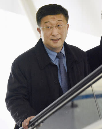Kim Hyok Chol, North Korea's interlocutor leading negotiations with the United States, is pictured upon arrival at Beijing's international airport on his way to the Vietnamese capital Hanoi, in Beijing, China in this photo taken by Kyodo February 19, 2019. Kyodo via REUTERS