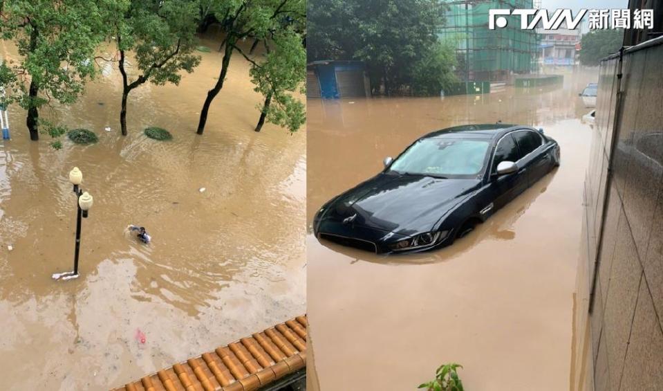 廣西連日特大暴雨，全城幾乎都被洪水灌入泡在水中，漓江更是超越1998年特大洪水紀錄，成為桂林26年來最大洪患。（圖／微博）