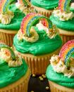 <p> Don’t just make plain old <a href="https://www.delish.com/cooking/recipe-ideas/g2890/easy-cupcake-recipes/" rel="nofollow noopener" target="_blank" data-ylk="slk:cupcakes;elm:context_link;itc:0;sec:content-canvas" class="link ">cupcakes</a> for your <a href="https://www.delish.com/st-patricks-day-ideas/" rel="nofollow noopener" target="_blank" data-ylk="slk:St. Patty’s Day;elm:context_link;itc:0;sec:content-canvas" class="link ">St. Patty’s Day</a> bash—make these adorable <a href="https://www.delish.com/cooking/recipe-ideas/g2798/rainbow-recipes/" rel="nofollow noopener" target="_blank" data-ylk="slk:rainbow;elm:context_link;itc:0;sec:content-canvas" class="link ">rainbow</a>-topped cupcakes that taste as good as they look! They’re nothing more complicated than a moist, vanilla cupcake with a rich <a href="https://www.delish.com/cooking/recipe-ideas/recipes/a51921/best-buttercream-frosting-recipe/" rel="nofollow noopener" target="_blank" data-ylk="slk:buttercream frosting;elm:context_link;itc:0;sec:content-canvas" class="link ">buttercream frosting</a>, but with some green food coloring, a rainbow candy belt, and clever piping, you can turn these into a super-festive treat.</p><p>Get the <strong><a href="https://www.delish.com/cooking/recipe-ideas/a42817965/st-patricks-day-cupcakes-recipe/" rel="nofollow noopener" target="_blank" data-ylk="slk:St. Patrick's Day Cupcakes recipe;elm:context_link;itc:0;sec:content-canvas" class="link ">St. Patrick's Day Cupcakes recipe</a></strong>.</p>