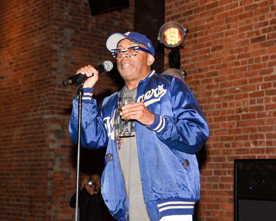 Spike Lee speaks at the "Spike Lee: Creative Sources" exhibition at the Brooklyn Museum on Tuesday.