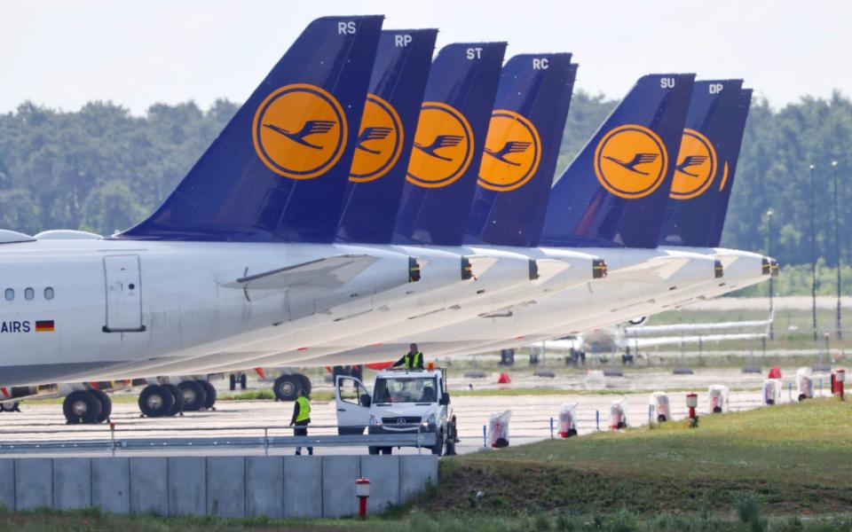 Lufthansa planes parked at Berlin's Schoenefeld airport