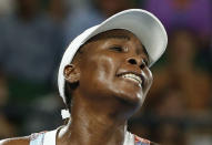 Tennis - Australian Open - Venus Williams of the U.S. v Belinda Bencic of Switzerland - Rod Laver Arena, Melbourne, Australia, January 15, 2018. Williams reacts after losing a point. REUTERS/Thomas Peter