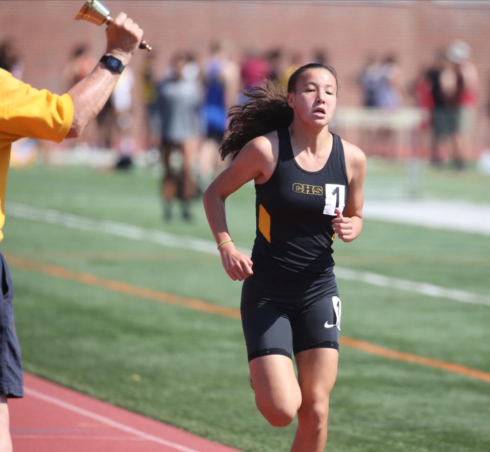 Danielle Tilp of Cresskill winning the girls 3200 in the NJSIAA North 1 Groups 1 and IV track and field championships at Clifton on June 5, 2021.