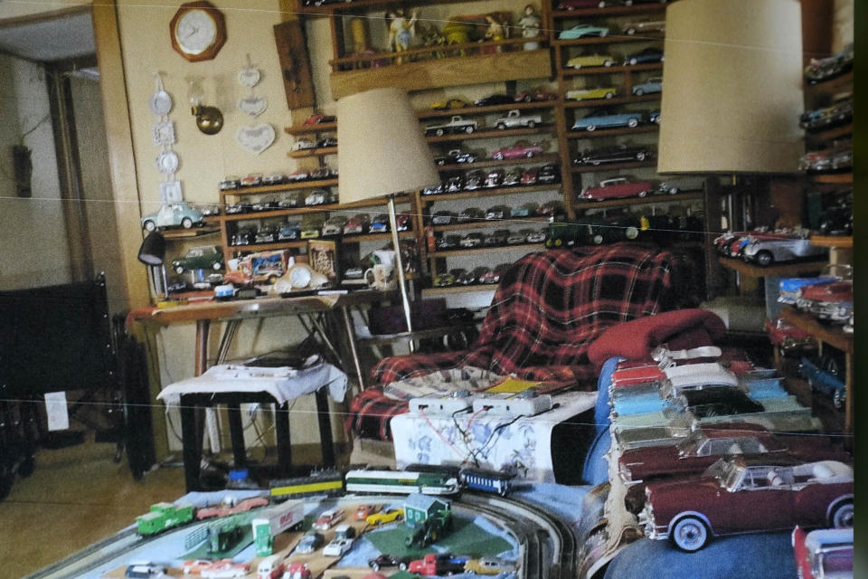 This undated photo provided by Ed Smith shows part of the vast collection of Geoffrey Holt's model car and train collection displayed in his trailer in Hinsdale, N.H. Holt left the town of Hinsdale nearly $4 million when he died last June. (Ed Smith via AP)