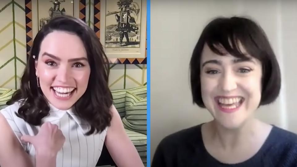 A split screen of Daisy Ridley on the left and Mara Wilson on the right