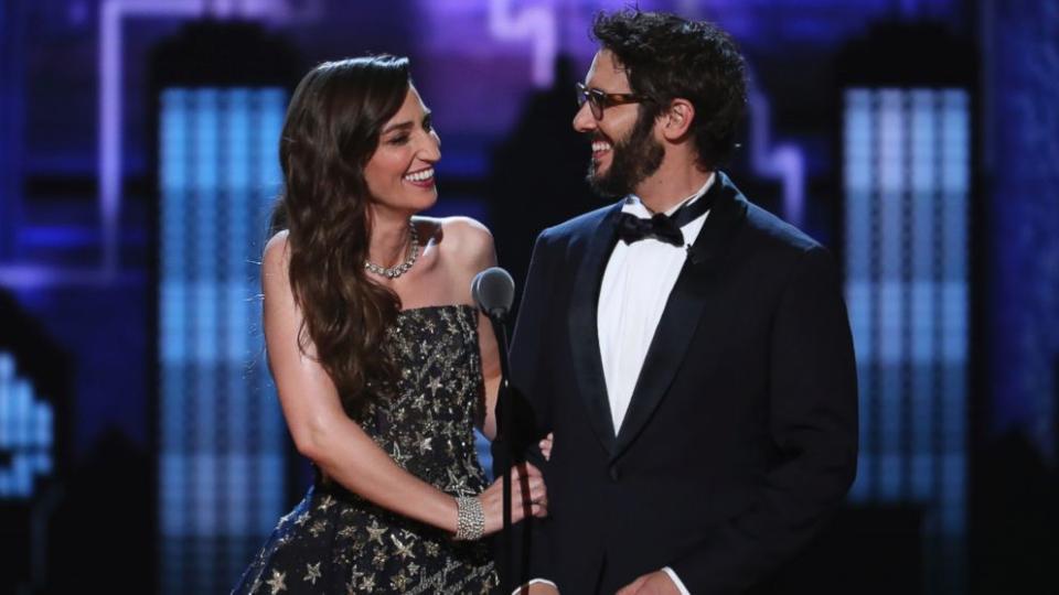Co-hosts Sara Bareilles, left, and Josh Groban at the 2018 Tony Awards. (Photo: AP)