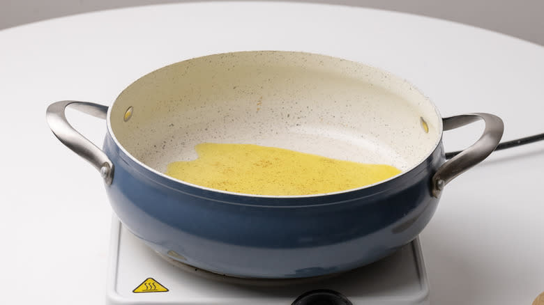 heating oil in a pan