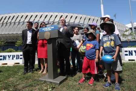 New York City Comptroller Scott Stringer speaks during a news conference outside the USTA National Tennis Center at Flushing Meadows Corona Park in the Queens borough of New York