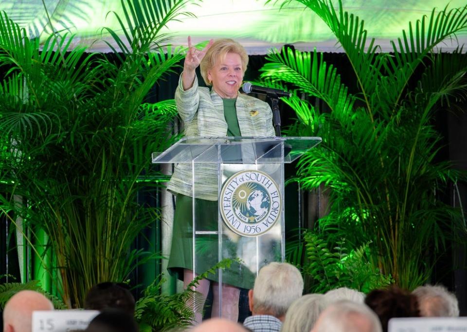 USF President Rhea Law salutes the Bulls during the 29th annual Brunch on the Bay fundraising event, which raised $465,000.