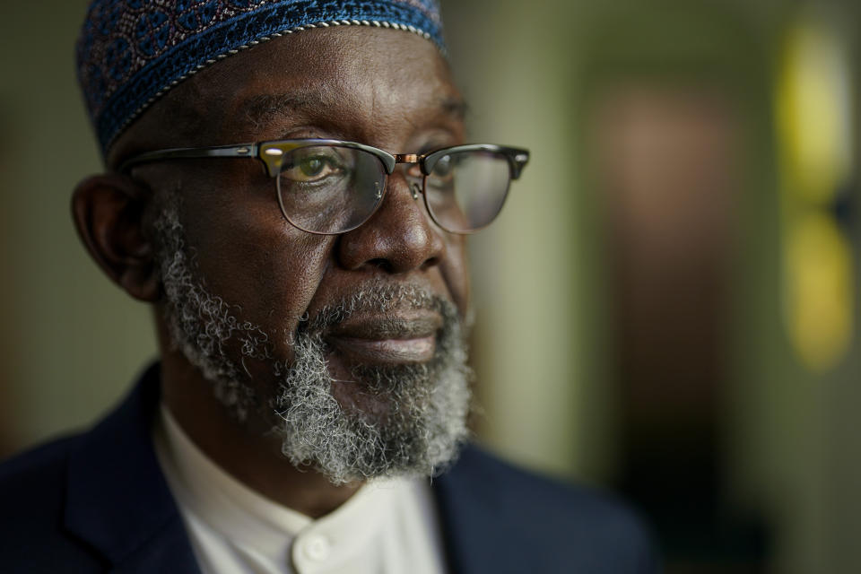Retired Lt. Col. Abdul Rasheed Muhammad stands for a portrait at the Masjidul Taqwa of San Diego mosque where he serves as Imam, Friday, Nov. 17, 2023, in San Diego. Muhammad was the first Muslim chaplain in the U.S. armed forces. (AP Photo/Gregory Bull)