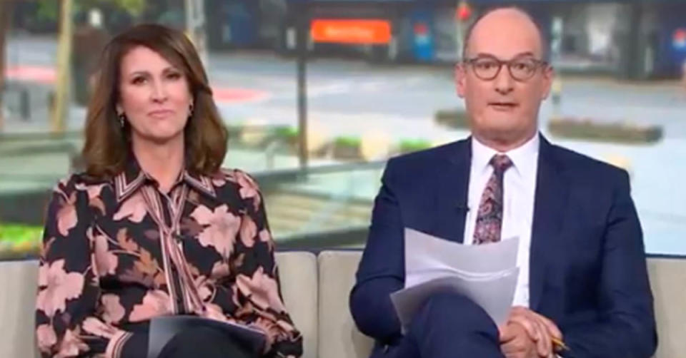 Sunrise hosts Nat Barr and David Koch discuss Ray-Ban Stories sunglasses. Photo: Channel 7.