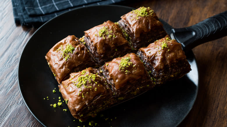 Chocolate baklava with pistachio