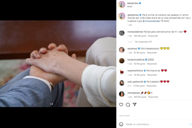 Abel Pintos le dedicó unas sentidas palabras a su esposa por su primer aniversario de casados (Foto: Instagram @abelpintos)