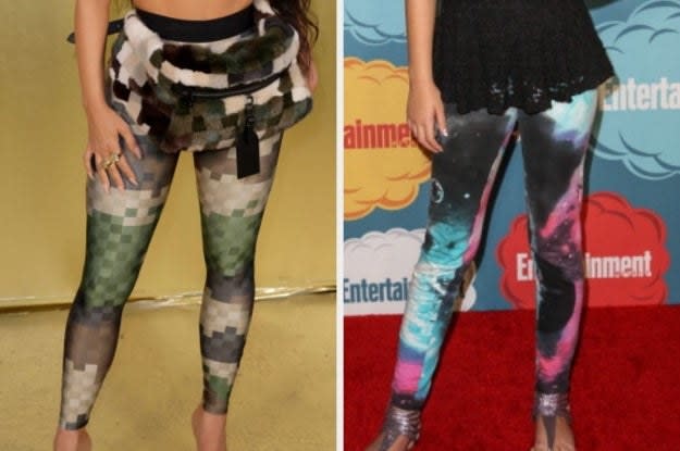 Kim's Minecraft-looking leggings and galaxy leggings