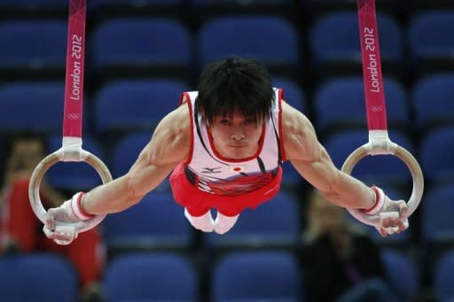 Japan's gymnast Kohei Uchimura competes on the rings during the men's qualification of the artistic gymnastics event of the London Olympic Games. Uchimura has told his team-mates not to obsess about Olympic rivals China, after the two Asian powerhouses disappointed in men's artistic gymnastics qualifying