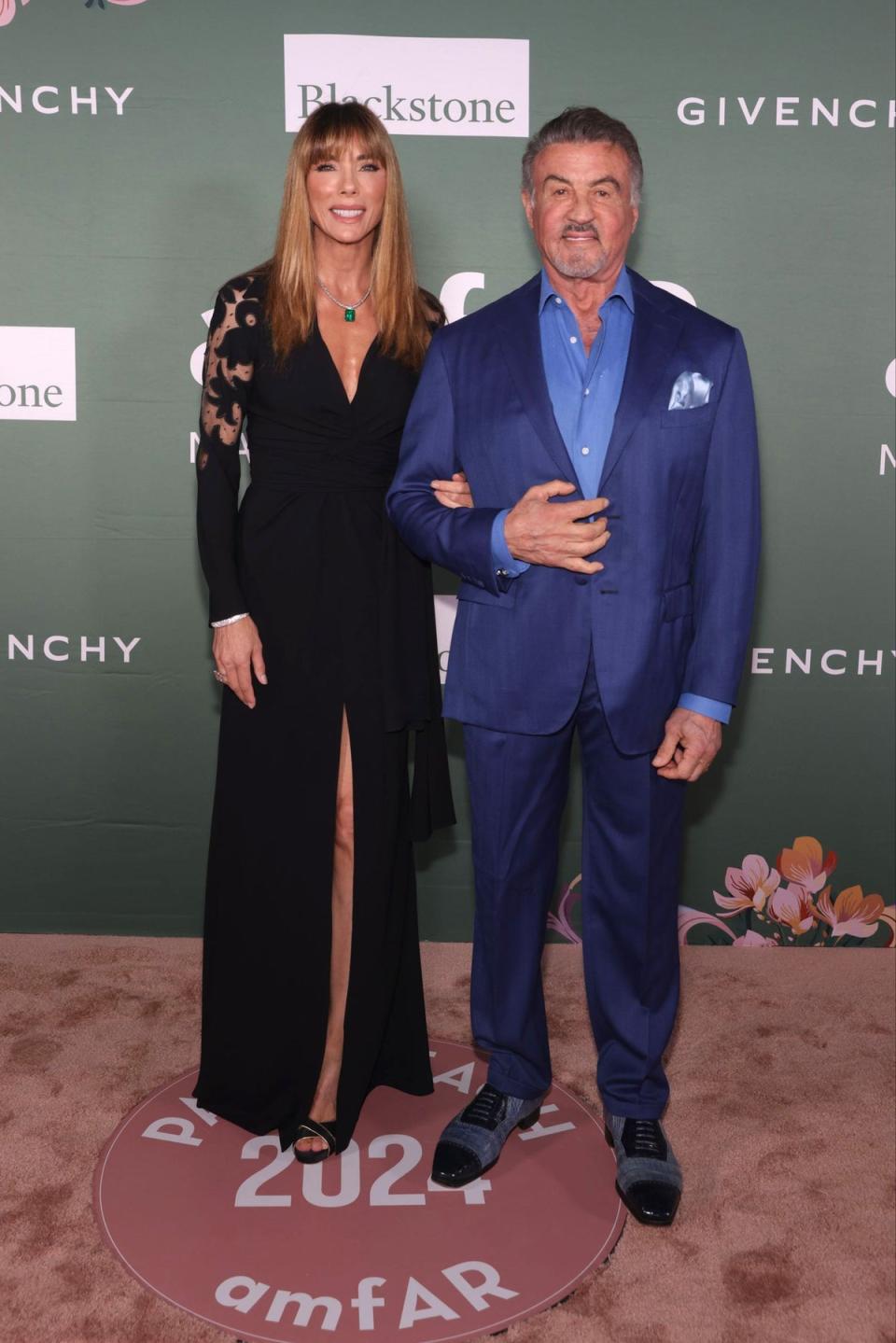 Sylvester Stallone wears Cleverley to attend the amfAR Palm Beach Gala 2024 with his wife Jennifer (Getty Images for amfAR)