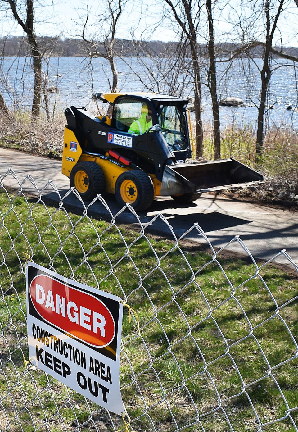 Work being done on the rail trail behind LePage's Seafood Monday.